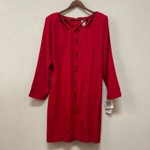 NWT Vintage Fredericks Of Hollywood Dress Red Sexy Long Sleeve Womens Size 13/14